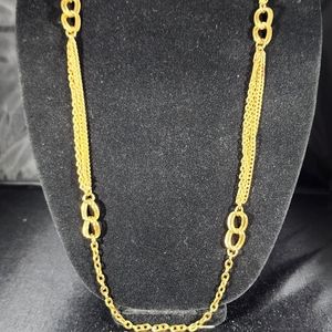Necklace long gold tone chain alternating link sizes sections of multi strands
